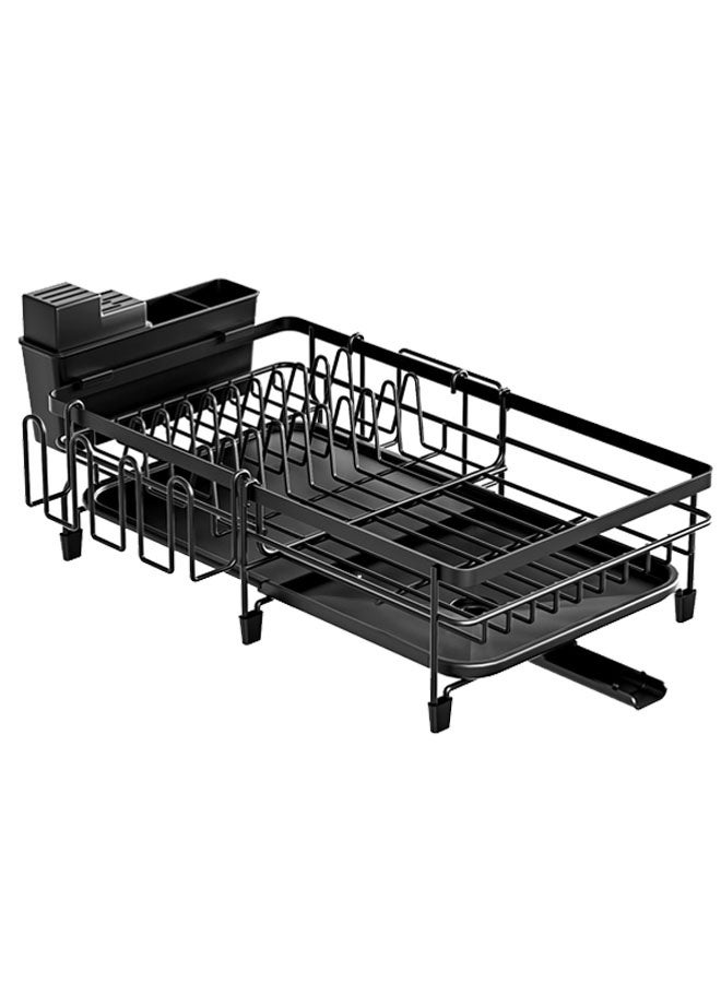 Dish Drying Rack for Kitchen, Dish Drying Rack, Dish Rack Dish Drying Stand,Large Extendable Dish Rack, Multifunctional Adjustable Dish Dryer Drainer,Stainless Steel Dish Strainer with Utensil Holder, Black - Image 1